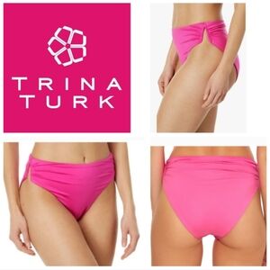 Trina Turk Standard Monaco V-Side Shirred High Waist Bikini Bottom-Cheek. Size 6